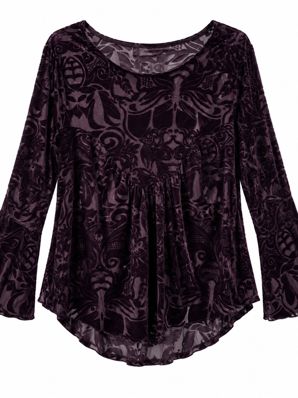 ULTRA PINK VELVET BURNOUT TUNIC TOP XL PLUM WHIMSIGOTH BELL SLEEVE - Picture 3 of 5